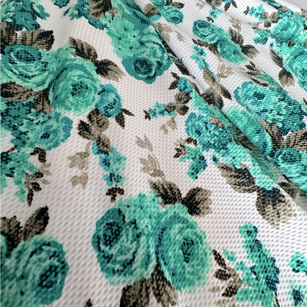 NWT - Aqua and White Floral Rose Cut Out Flare Cocktail Dress - Picture 7 of 8